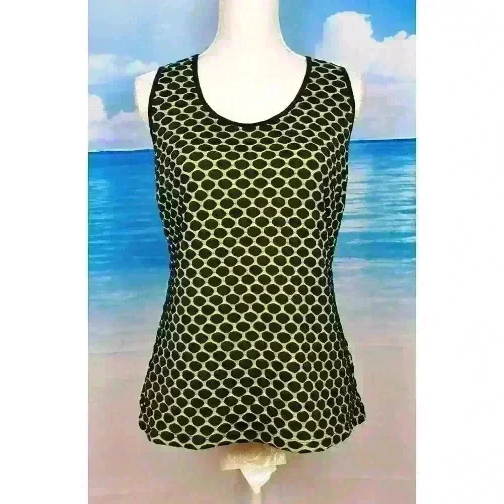 CATO Woman GREEN/BLACK Tank Top TEXTURED Shirt Lightweight STRETCH Shell size Lg